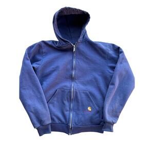 VTG Carhartt Thermal Lined Faded Blue Embroider Logo M Zip Hoodie Sweat Jacket